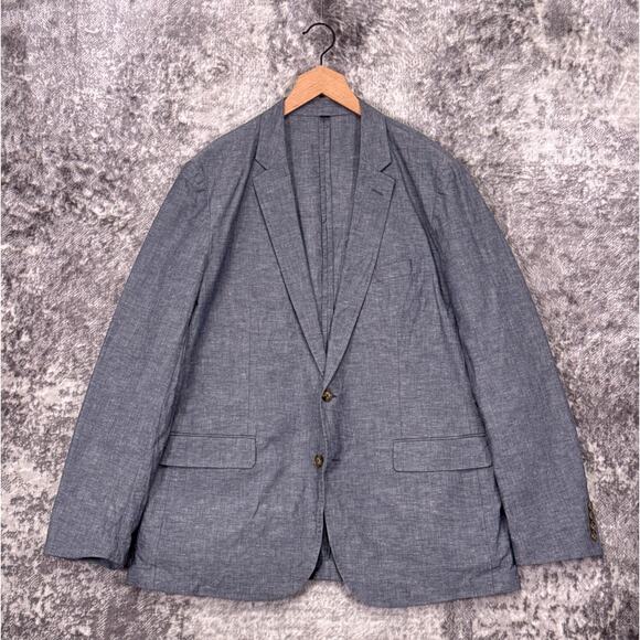 J Crew Blazer 44 R Mens Ludlow Slim Unstructured Blue Cotton Linen Jacket - Picture 1 of 12